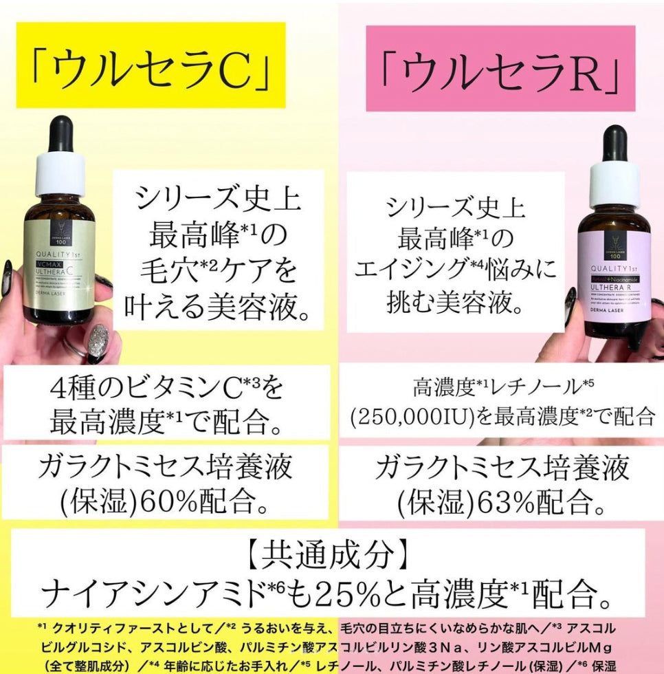 Quality First Derma Laser 夜間抗衰老護理精華素 含有驚人的 25% 煙鹼醯胺*和視黃醇*,略高於行業標準。