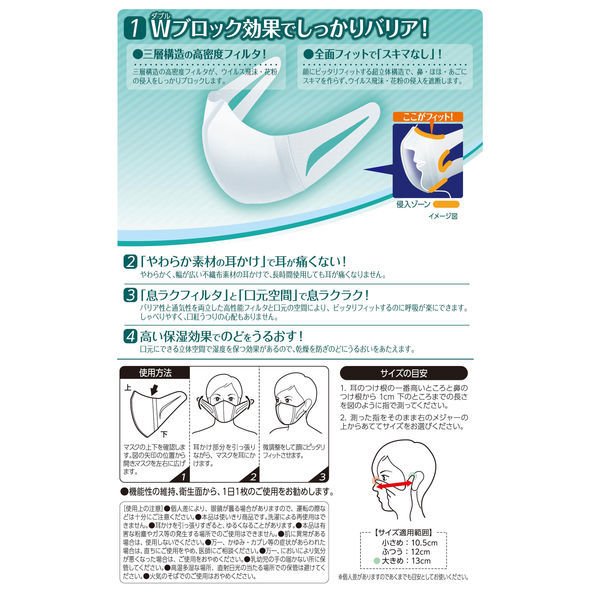 日本超立体口罩 Unicharm 超純色面膜標準大號白色1盒(30片)